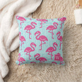 Tropical Flamingo Greek Key - Pink & Turq Monogram クッション (ブランケット)