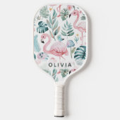 Tropical Flamingo Monstera Pattern Custom Name  ピックルボールラケット (裏面)
