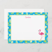 Tropical Flamingo Palm Branches Blue Stationery ノートカード (正面/裏面)