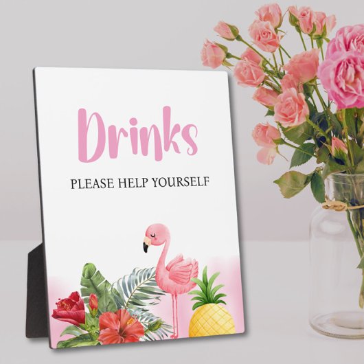Tropical Flamingo Pink Drinks Sign フォトプラーク