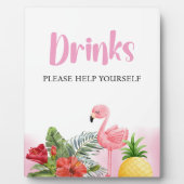 Tropical Flamingo Pink Drinks Sign フォトプラーク (正面)