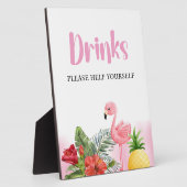 Tropical Flamingo Pink Drinks Sign フォトプラーク (側面)