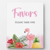 Tropical Flamingo Pink Favors Sign フォトプラーク (正面)
