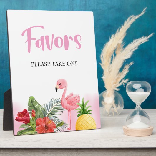 Tropical Flamingo Pink Favors Sign フォトプラーク (側面)