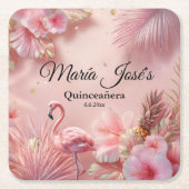 Tropical Flamingo Quinceañera, custom スクエアペーパーコースター (正面)