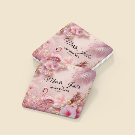 Tropical Flamingo Quinceañera, custom スクエアペーパーコースター