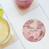 Tropical Flamingo Quinceañera, custom スクエアペーパーコースター