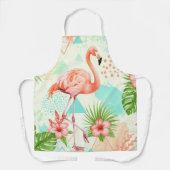Tropical Flamingo Watercolor & Geometric Pattern エプロン (正面)