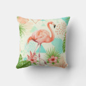 Tropical Flamingo Watercolor & Geometric Pattern クッション (裏面)
