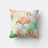 Tropical Flamingo Watercolor & Geometric Pattern クッション (正面)