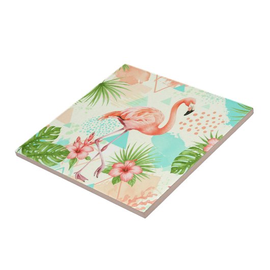 Tropical Flamingo Watercolor & Geometric Pattern タイル (側面)