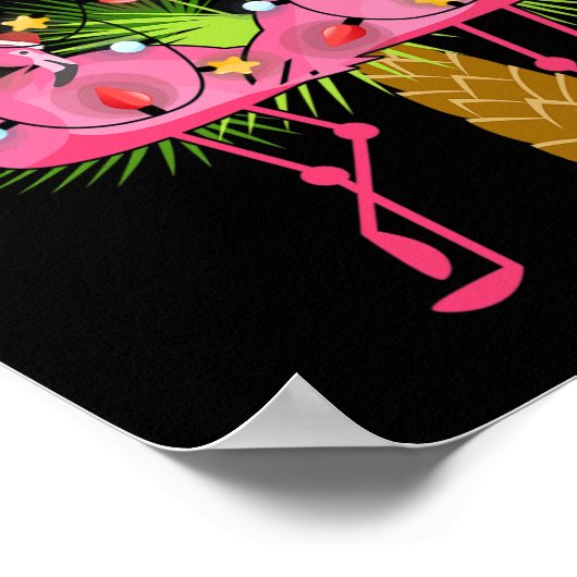 Tropical Flamingos Christmas Lights Hawaii Christm ポスター (角)