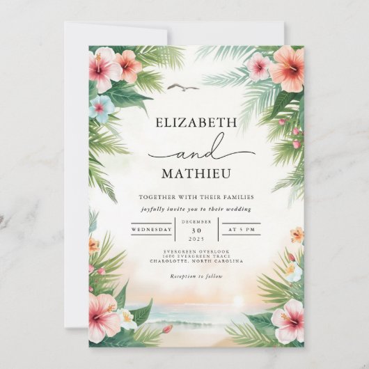 Tropical Floral Arch Celebration Wedding 招待状 (正面)