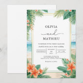 Tropical Floral Beach Wedding 招待状 (正面/裏面)