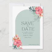 Tropical Floral Beach Wedding Photo Save the Date  セーブザデート (正面)