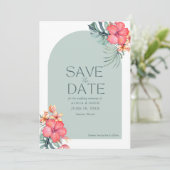 Tropical Floral Beach Wedding Photo Save the Date  セーブザデート (スタンド正面)