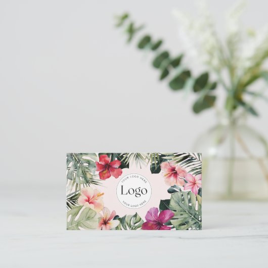 Tropical Floral Botanical Logo QR Code 名刺 (スタンド正面)