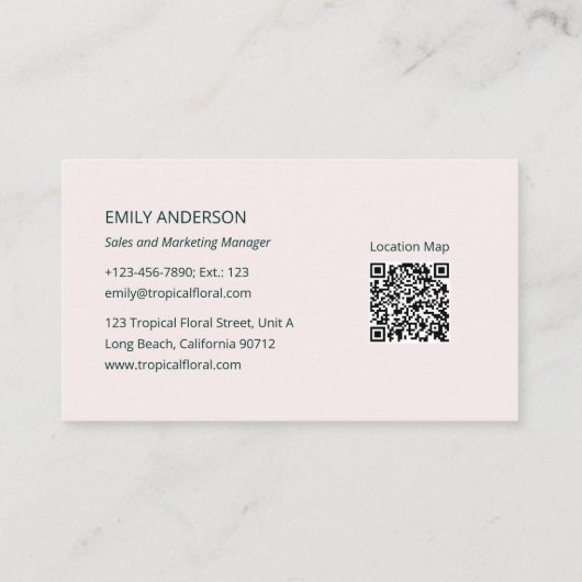 Tropical Floral Botanical Logo QR Code 名刺 (裏面)