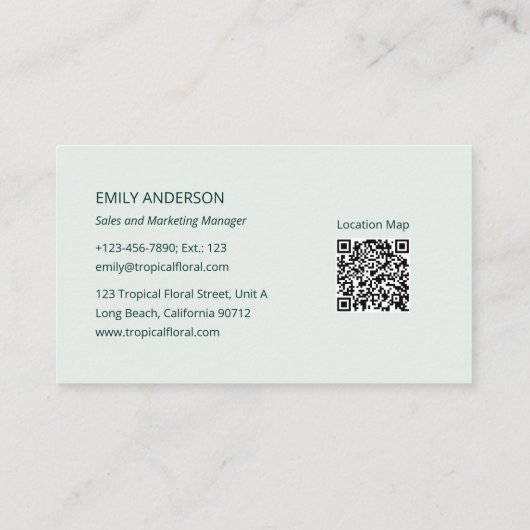 Tropical Floral Botanical Logo QR Code 名刺 (裏面)