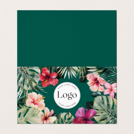 Tropical Floral Botanical Logo QR Code Folded 名刺 (外部フラット)