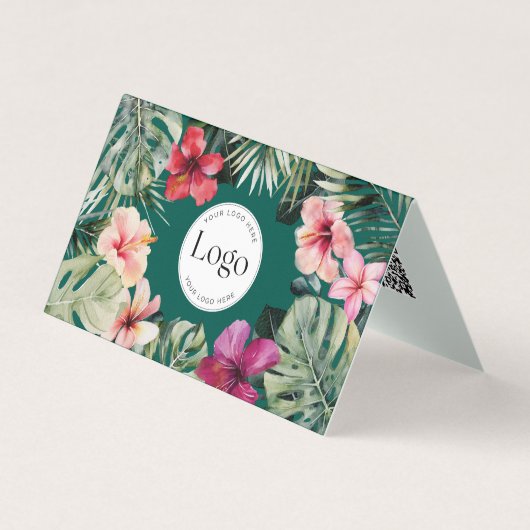 Tropical Floral Botanical Logo QR Code Folded 名刺 (正面)