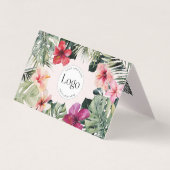 Tropical Floral Botanical Logo QR Code Folded 名刺 (正面)