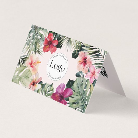 Tropical Floral Botanical Logo QR Code Folded 名刺 (正面)