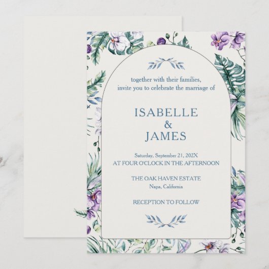 Tropical Floral Botanical Wedding Personalized 招待状 (正面/裏面)