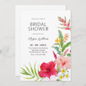 Tropical floral bridal shower 招待状 (正面/裏面)