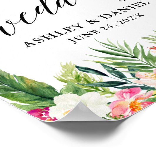 Tropical Floral Calligraphy Wedding Welcome ポスター (角)