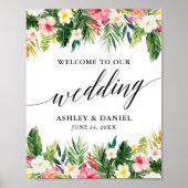 Tropical Floral Calligraphy Wedding Welcome ポスター (正面)