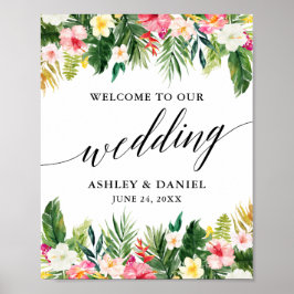 Tropical Floral Calligraphy Wedding Welcome ポスター