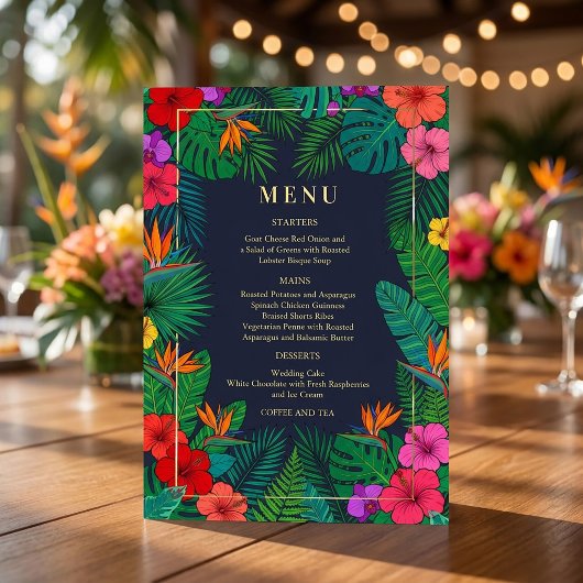 Tropical Floral Design | Hibiscus & Greenery Menu 招待状