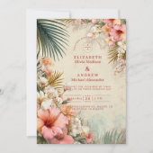 Tropical Floral Destination Wedding 招待状 (正面)