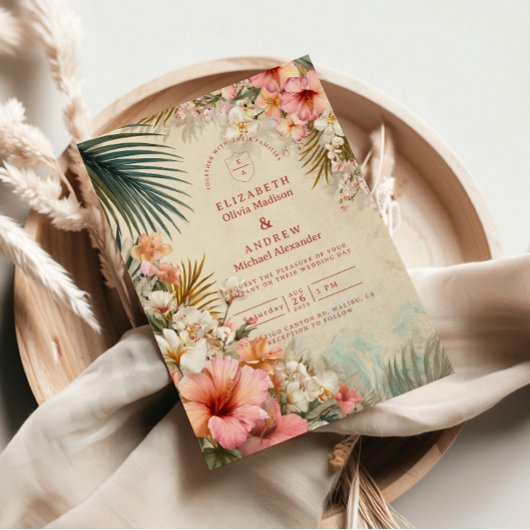 Tropical Floral Destination Wedding 招待状