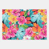 Tropical Floral Hibiscus Plumeria Pattern Design ラッピングペーパーシート (正面3)