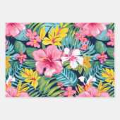 Tropical Floral Hibiscus Plumeria Pattern Design ラッピングペーパーシート (正面)