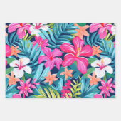 Tropical Floral Hibiscus Plumeria Pattern Design ラッピングペーパーシート (正面2)