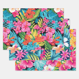 Tropical Floral Hibiscus Plumeria Pattern Design ラッピングペーパーシート