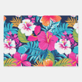 Tropical Floral Hibiscus Plumeria Pattern Design ラッピングペーパーシート (正面3)
