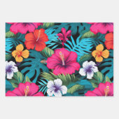 Tropical Floral Hibiscus Plumeria Pattern Design ラッピングペーパーシート (正面2)