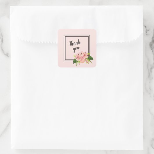 Tropical Floral Large Pink & Peach Thank You スクエアシール (バッグ)