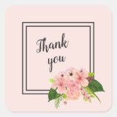 Tropical Floral Large Pink & Peach Thank You スクエアシール (正面)