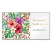 Tropical Floral Leopard Print Pattern マグネット名刺 (正面)