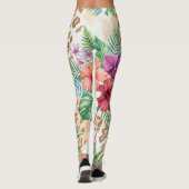 Tropical Floral Leopard Print Pattern レギンス (裏面)