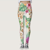 Tropical Floral Leopard Print Pattern レギンス (正面)
