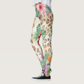Tropical Floral Leopard Print Pattern レギンス (左)