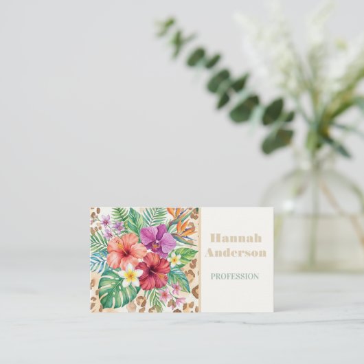 Tropical Floral Leopard Print Pattern 名刺 (スタンド正面)