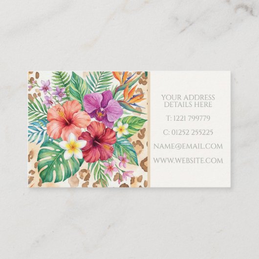 Tropical Floral Leopard Print Pattern 名刺 (裏面)