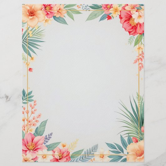 Tropical Floral on Blue Stationery Paper レターヘッド (正面)